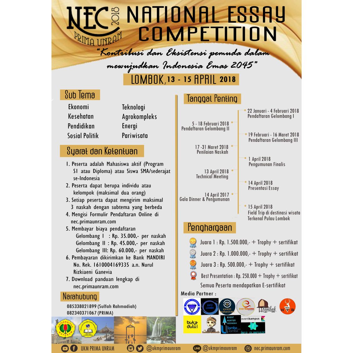 Call for Essay: National Essay Competition (NEC) Prima 