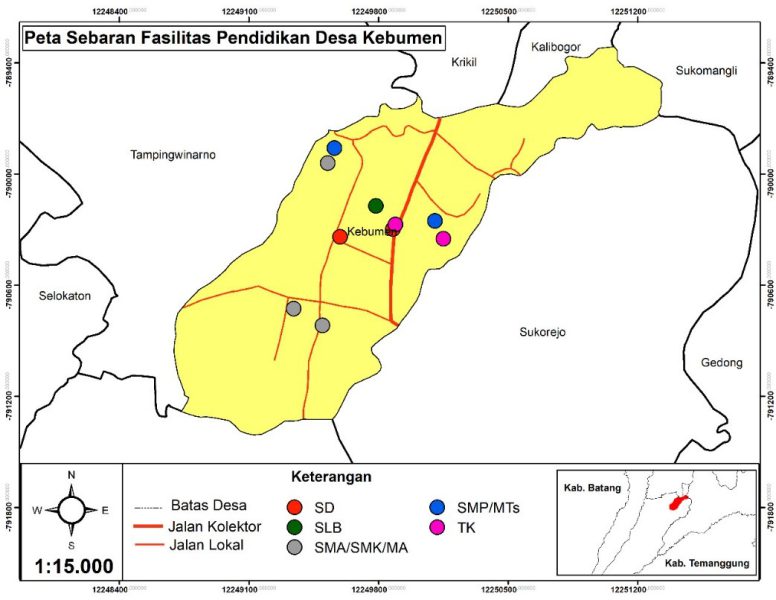 Contoh Peta Sebaran Fasilitas Pendidikan di Desa Kebumen