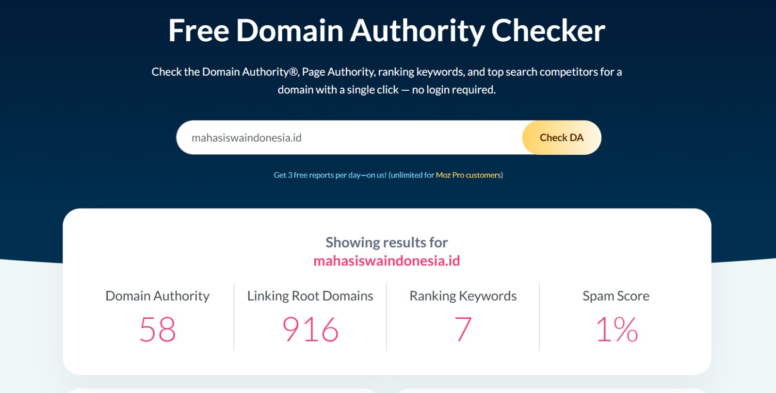 Score Domain Authority (DA) Media Mahasiswa Indonesia