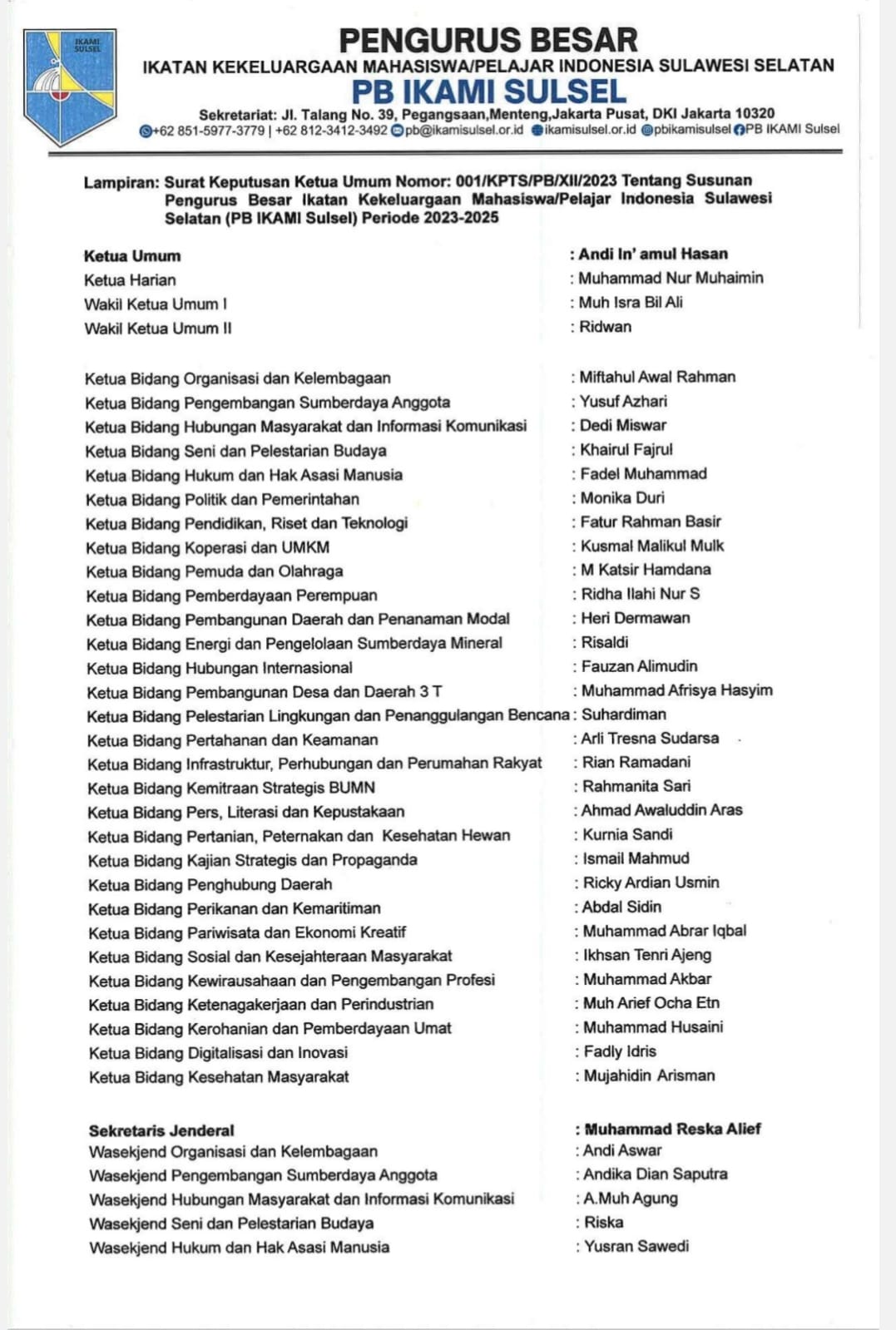 Susunan PB IKAMI Sulsel 2023-2025 Bag 2