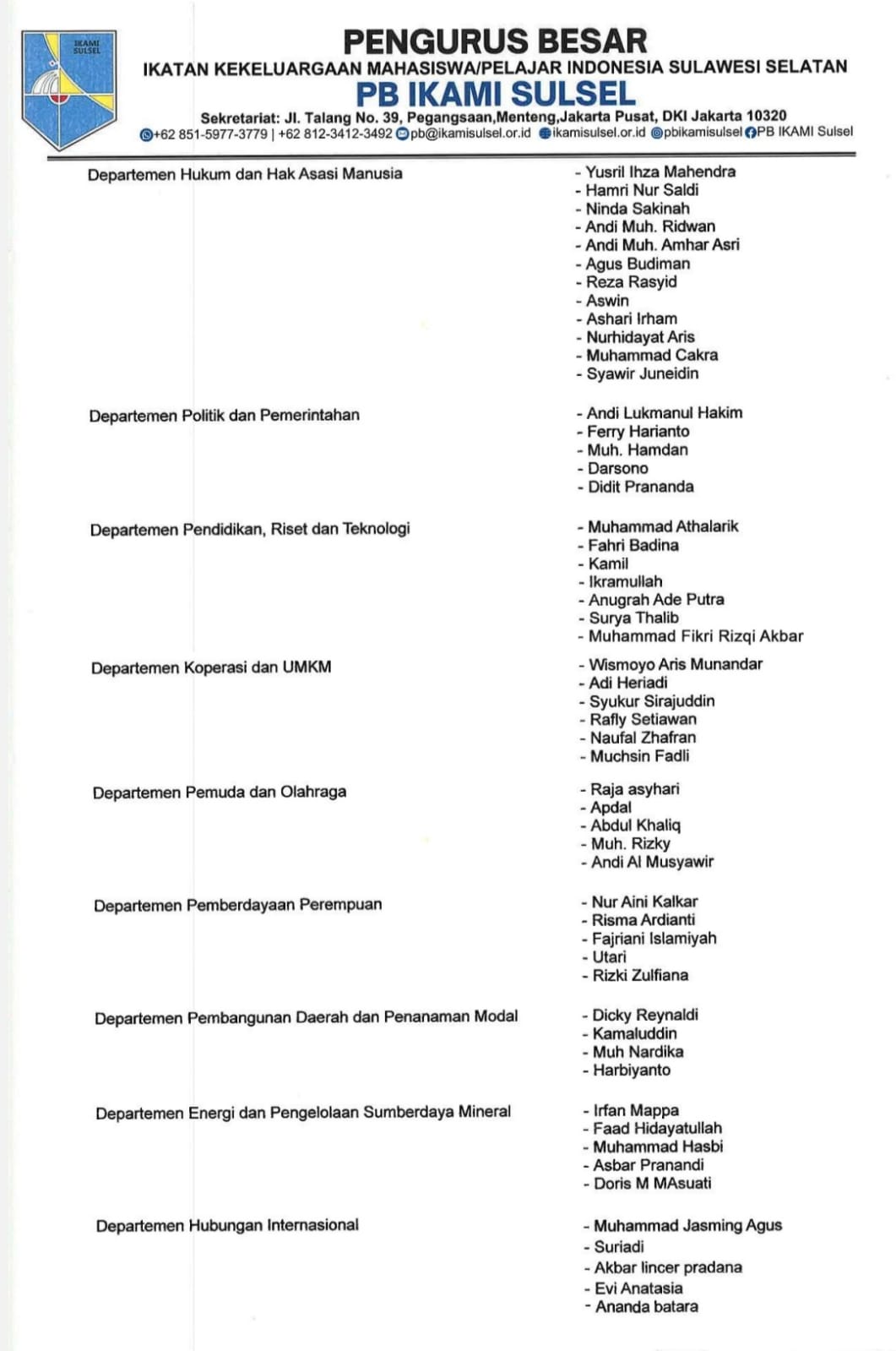 Susunan PB IKAMI Sulsel 2023-2025 Bag 6