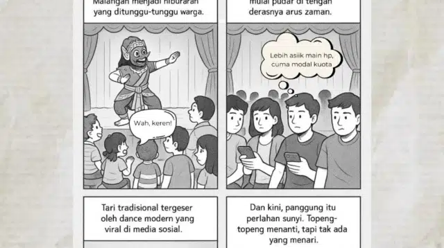 Karikatur “Warisan Tari Topeng Malangan Terlupakan di Era Kuota”