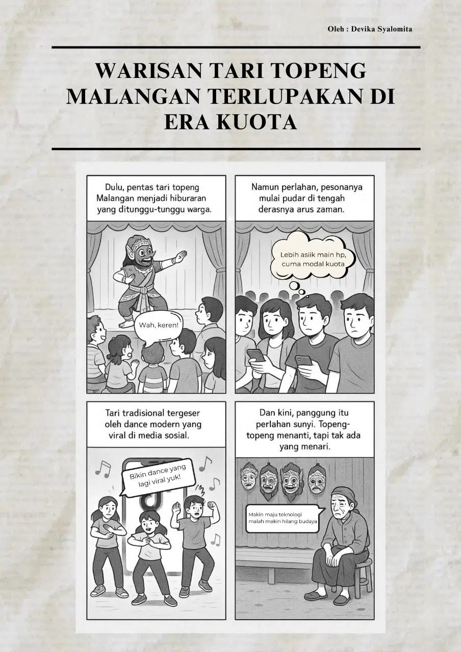 Karikatur “Warisan Tari Topeng Malangan Terlupakan di Era Kuota”