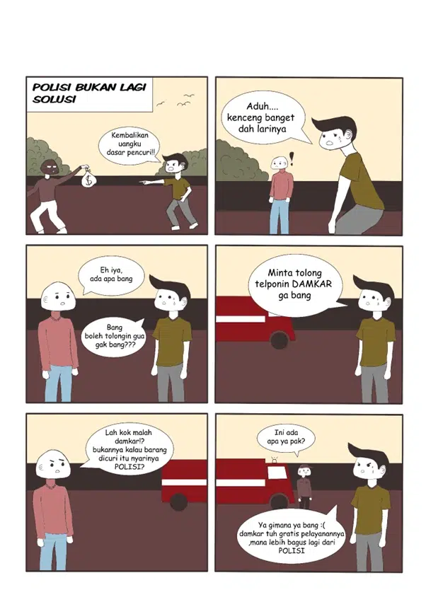 Karikatur berjudul “Polisi Bukan Lagi Solusi” ini menyindir menurunnya kepercayaan masyarakat terhadap institusi kepolisian dalam menangani kasus-kasus kejahatan.