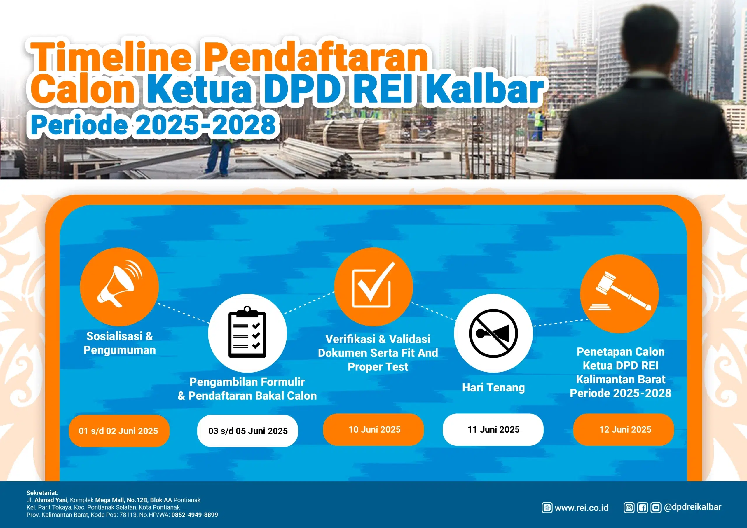 Persyaratan dan Tahapan Seleksi Ketua DPD REI Kalbar 2025–2028.