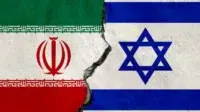 Bendera Iran dan Israel bersama-sama. Konflik Iran dan Israel.