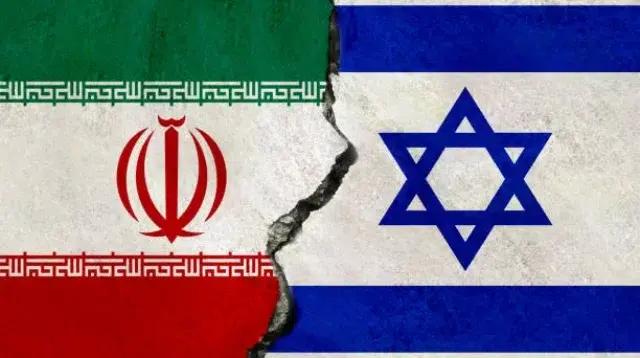 Bendera Iran dan Israel bersama-sama. Konflik Iran dan Israel.