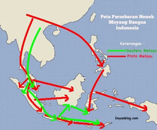 Peta Persebaran Nenek Moyang Bangsa Indonesia berdasarkan Teori Persebaran Proto-Melayu dan Deutro-Melayu