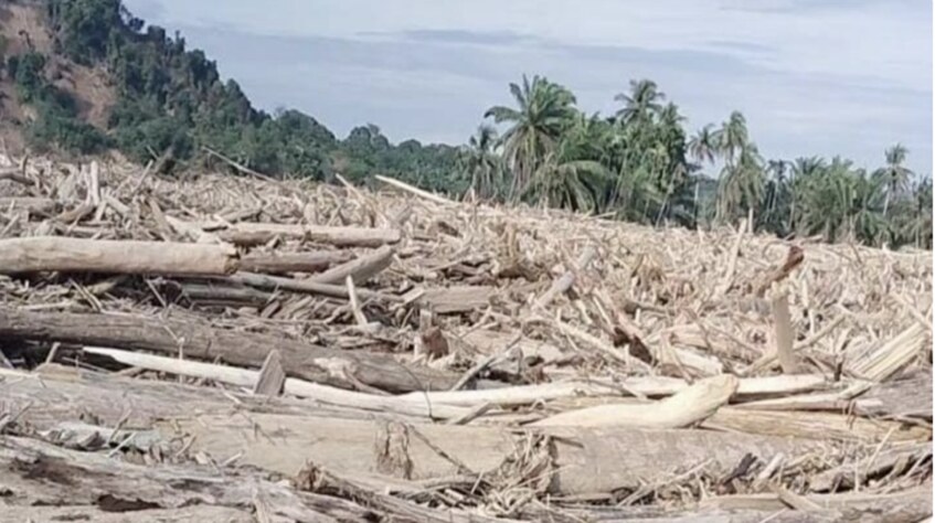 Hilangnya kampung akibat banjir bandang dan gelondongan kayu Desa Pengindam Kecamatan Bandar Pusaka Kabupaten Aceh Tamiang