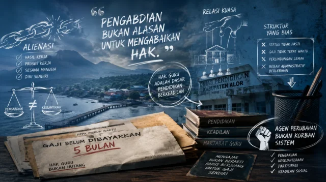Ilustrasi simbolik kesejahteraan guru dalam situasi keterlambatan pembayaran hak kerja