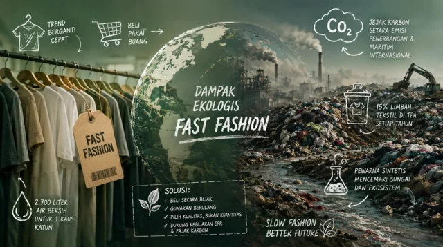 Ilustrasi dampak fast fashion terhadap limbah tekstil dan pencemaran lingkungan