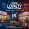 Ilustrasi perbandingan loyalitas merek pelanggan minimarket dalam persaingan ritel modern di era digital.