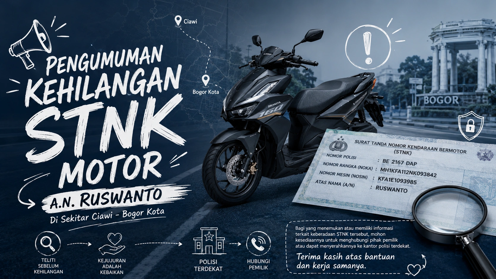 Berita Kehilangan STNK Ruswanto