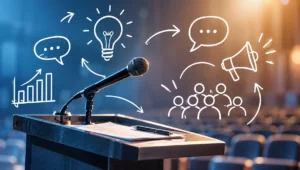 Panggung Komunikasi dengan Podium dan Doodle copy